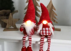 Weihnachtswichtel Kantenhocker Mit Led-Nase 13X40X20Cm Rot