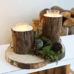 Windlicht Baumstamm Mit Glaseinsatz 9,5X18Cm