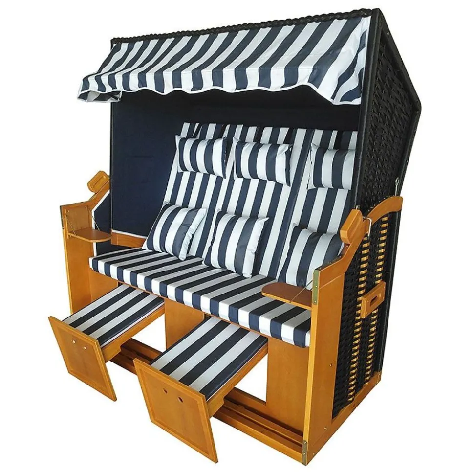 Xxl Strandkorb Ostsee 150X149X98Cm Blau/Weis