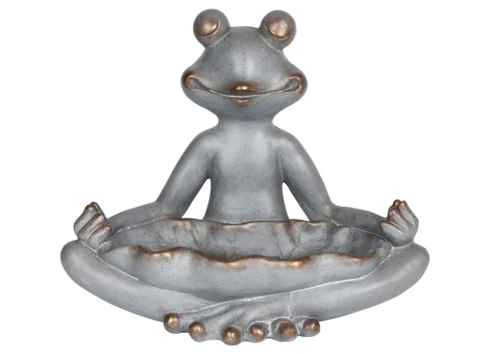 Yoga-Frosch Im Lotussitz Mit Vogeltranke 48X39X26Cm